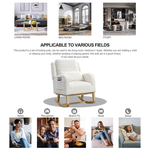 English Elm Welike 27.5" W Modern High Back Rocking Chair with Lumbar Pillow, Side Pockets, Cozy Design Ivory W834105955