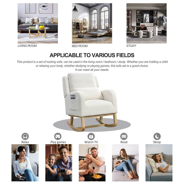 English Elm Welike 27.5" W Modern High Back Rocking Chair with Lumbar Pillow, Side Pockets, Cozy Design Ivory W834105955