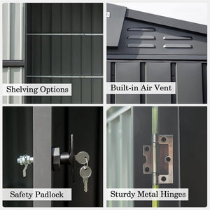 English Elm Outdoor Galvanized Steel Storage Shed 10x8 Lockable Double Door Backyard Organizer W1859S00032