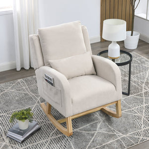English Elm Welike 27.5" W Modern High Back Rocking Chair with Lumbar Pillow, Side Pockets, Cozy Design Beige W834105963