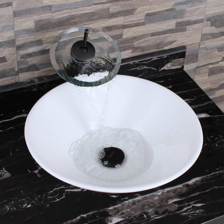 English Elm Ceramic Round Above Counter Art Basin White Bathroom Vessel Sink Stain-Resistant Easy-Clean W99969283