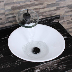 English Elm Ceramic Round Above Counter Art Basin White Bathroom Vessel Sink Stain-Resistant Easy-Clean W99969283