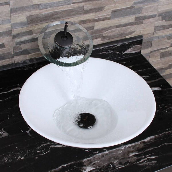 English Elm Ceramic Round Above Counter Art Basin White Bathroom Vessel Sink Stain-Resistant Easy-Clean W99969283