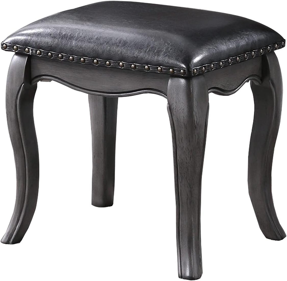 English Elm Contemporary Grey Vanity Desk Set with Padded Stool, Arched Mirror & Floral Crown, 3 Drawers, Chic Elegance B011113310