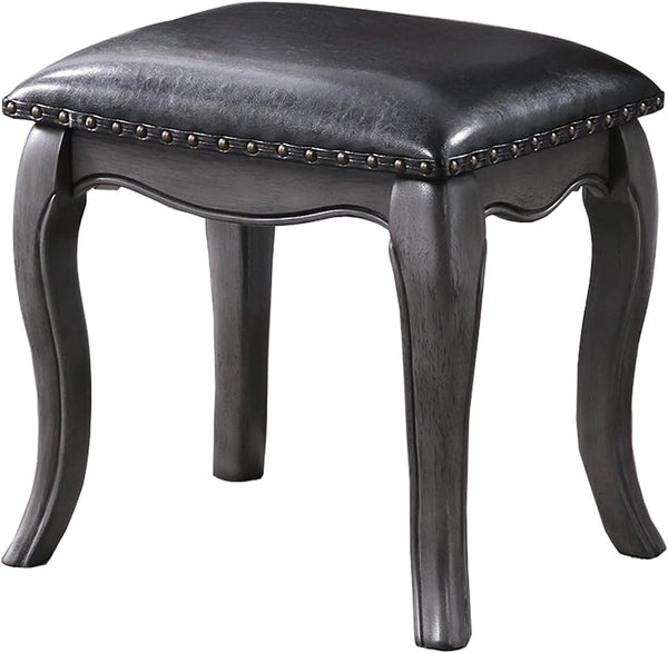 English Elm Contemporary Grey Vanity Desk Set with Padded Stool, Arched Mirror & Floral Crown, 3 Drawers, Chic Elegance B011113310