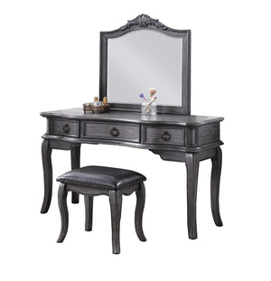 English Elm Contemporary Grey Vanity Desk Set with Padded Stool, Arched Mirror & Floral Crown, 3 Drawers, Chic Elegance B011113310