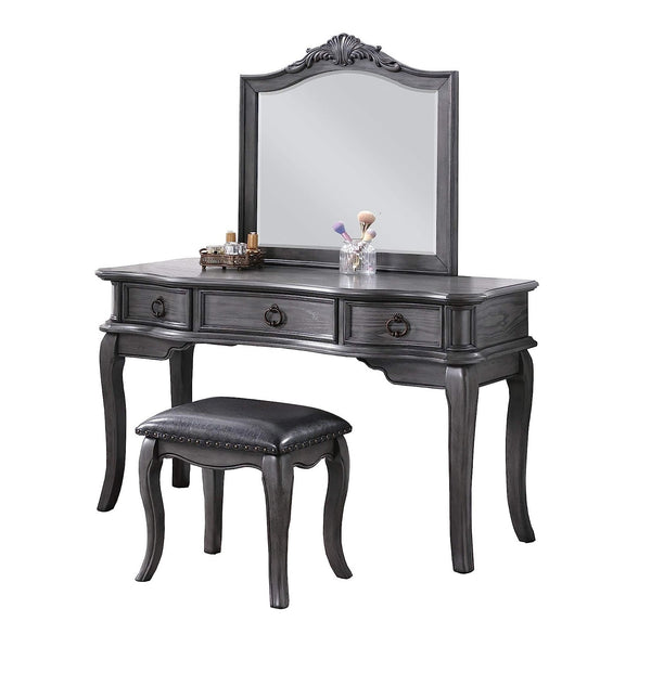 English Elm Contemporary Grey Vanity Desk Set with Padded Stool, Arched Mirror & Floral Crown, 3 Drawers, Chic Elegance B011113310