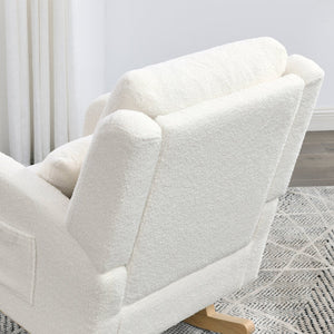 English Elm Welike 27.5" W Modern High Back Rocking Chair with Lumbar Pillow, Side Pockets, Cozy Design Ivory W834105955