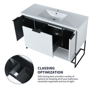 English Elm 48 Freestanding Bathroom Vanity with Resin Basin, Soft-Close Doors & Drawer, Metal Handle, Sleek Design White W99951398