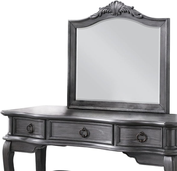 English Elm Contemporary Grey Vanity Desk Set with Padded Stool, Arched Mirror & Floral Crown, 3 Drawers, Chic Elegance B011113310