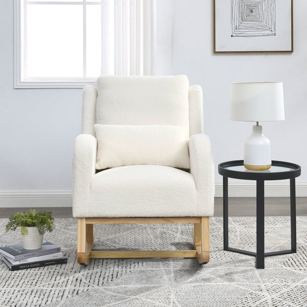 English Elm Welike 27.5" W Modern High Back Rocking Chair with Lumbar Pillow, Side Pockets, Cozy Design Ivory W834105955