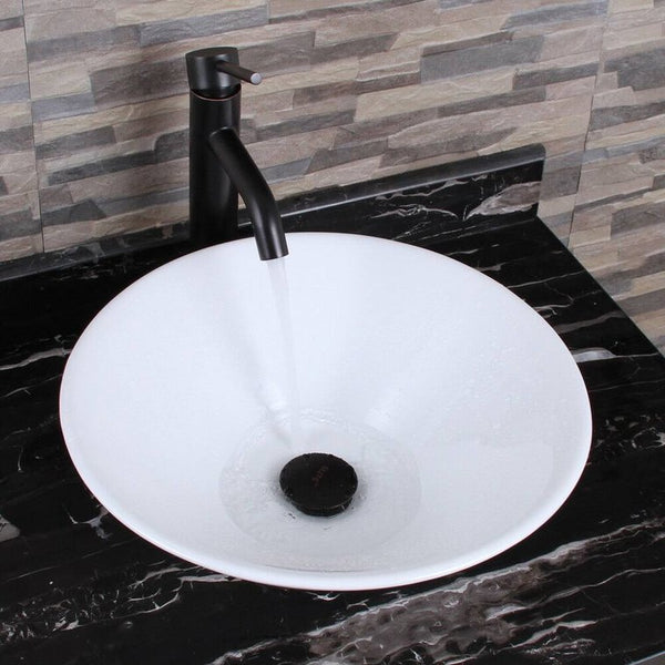 English Elm Ceramic Round Above Counter Art Basin White Bathroom Vessel Sink Stain-Resistant Easy-Clean W99969283