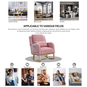 English Elm Welike 27.5" W Modern High Back Rocking Chair with Lumbar Pillow, Side Pockets, Cozy Design Pink Teddy W834105961