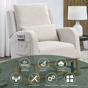 English Elm Welike 27.5" W Modern High Back Rocking Chair with Lumbar Pillow, Side Pockets, Cozy Design Beige W834105963