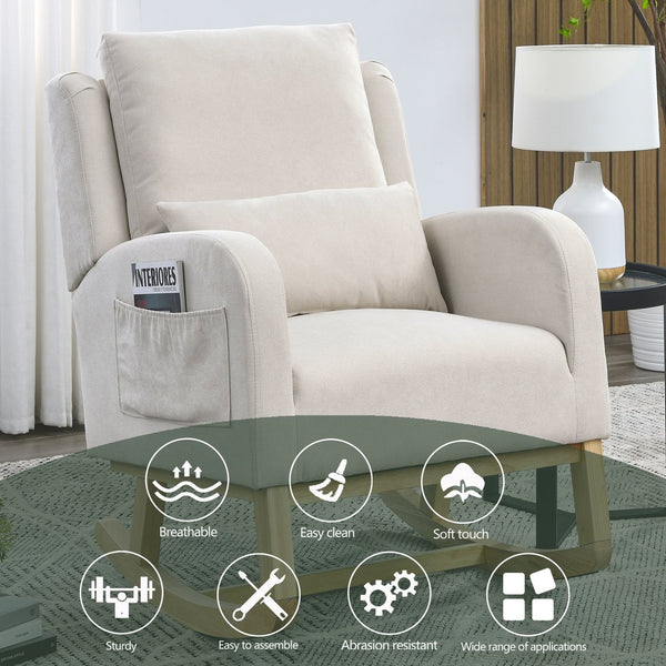 English Elm Welike 27.5" W Modern High Back Rocking Chair with Lumbar Pillow, Side Pockets, Cozy Design Beige W834105963