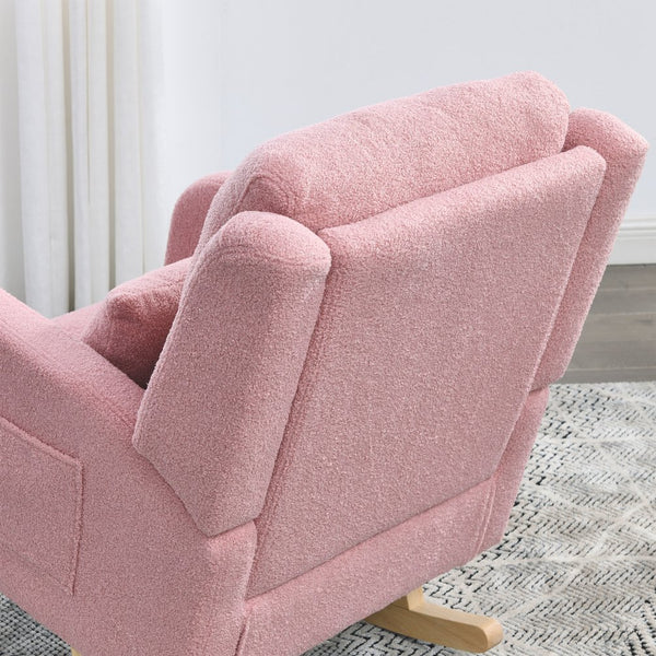 English Elm Welike 27.5" W Modern High Back Rocking Chair with Lumbar Pillow, Side Pockets, Cozy Design Pink Teddy W834105961