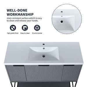 English Elm 48 Freestanding Bathroom Vanity with Resin Basin, Soft-Close Doors & Drawer, Metal Handle, Sleek Design Rock Grey W99951397