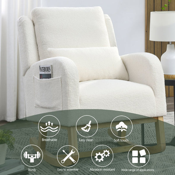 English Elm Welike 27.5" W Modern Accent High Back Rocking Chair with Lumbar Pillow, Side Pockets, Cozy Upholstery and 250 lb Capacity Ivory W834P356489