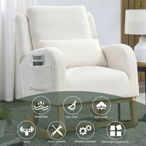 English Elm Welike 27.5" W Modern High Back Rocking Chair with Lumbar Pillow, Side Pockets, Cozy Design Ivory W834105955