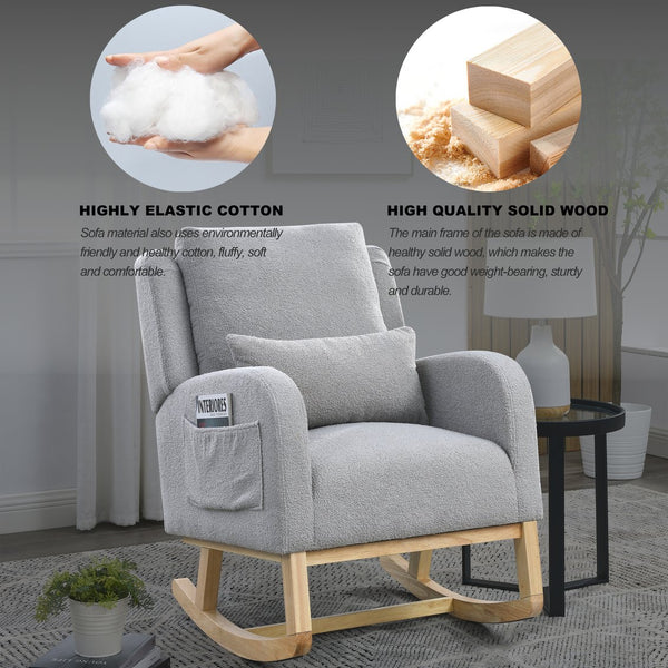 English Elm Welike 27.5" W Modern Accent High Back Rocking Chair with Lumbar Pillow, Side Pockets, Cozy Upholstery and 250 lb Capacity Grey W834P356491