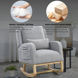 English Elm Welike 27.5" W Modern High Back Rocking Chair with Lumbar Pillow, Side Pockets, Cozy Design Grey Teddy W834105957