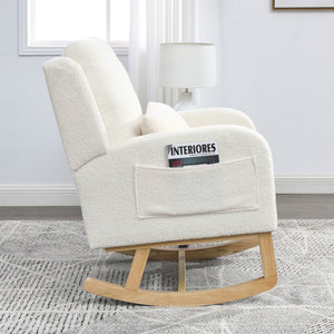 English Elm Welike 27.5" W Modern Accent High Back Rocking Chair with Lumbar Pillow, Side Pockets, Cozy Upholstery and 250 lb Capacity Ivory W834P356489