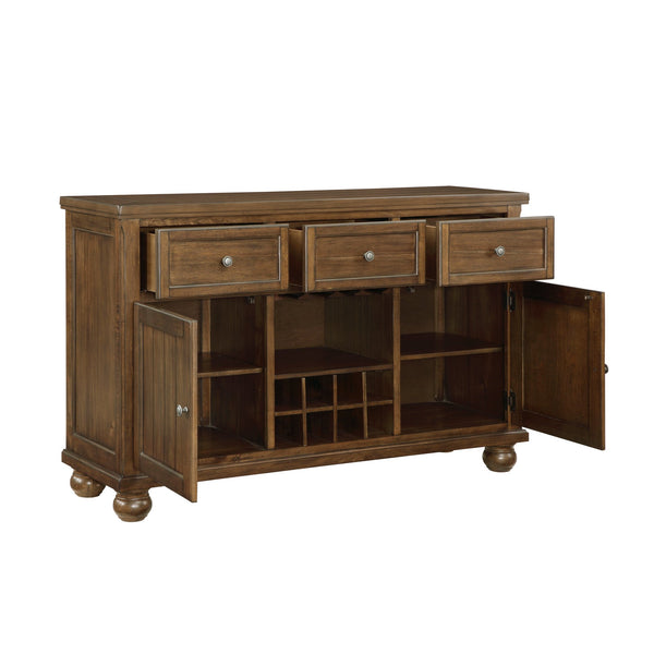 English Elm Cherry Tigard Traditional Server Buffet Cabinet with Adjustable Shelf, 8-Bottle Wine Rack & Drawers B011113352