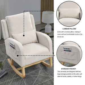 English Elm Welike 27.5" W Modern High Back Rocking Chair with Lumbar Pillow, Side Pockets, Cozy Design Beige W834105963