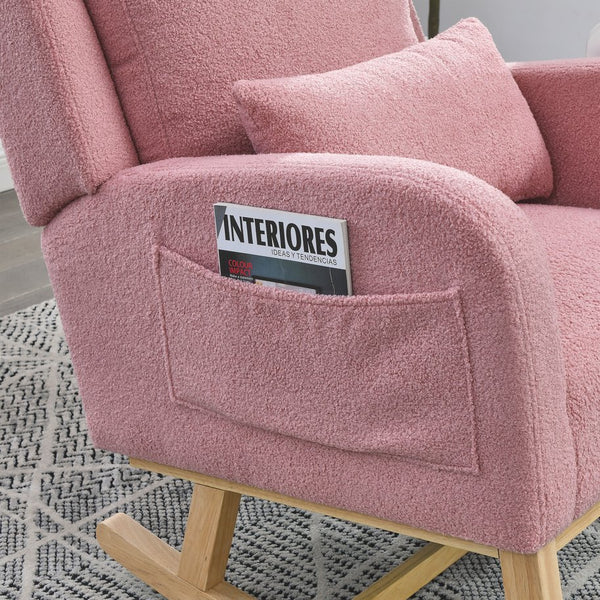 English Elm Welike 27.5" W Modern High Back Rocking Chair with Lumbar Pillow, Side Pockets, Cozy Design Pink Teddy W834105961