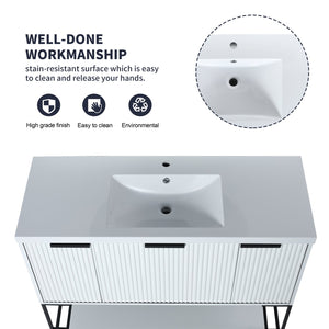 English Elm 48 Freestanding Bathroom Vanity with Resin Basin, Soft-Close Doors & Drawer, Metal Handle, Sleek Design White W99951398