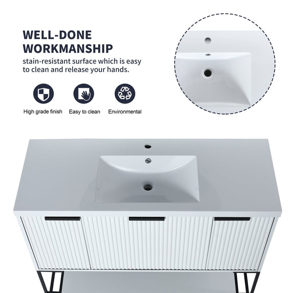 English Elm 48 Freestanding Bathroom Vanity with Resin Basin, Soft-Close Doors & Drawer, Metal Handle, Sleek Design White W99951398