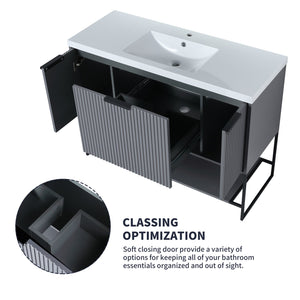 English Elm 48 Freestanding Bathroom Vanity with Resin Basin, Soft-Close Doors & Drawer, Metal Handle, Sleek Design Rock Grey W99951397