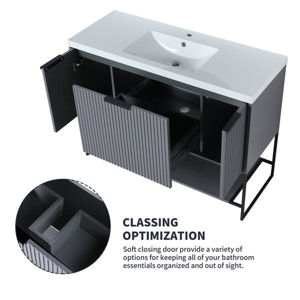 English Elm 48 Freestanding Bathroom Vanity with Resin Basin, Soft-Close Doors & Drawer, Metal Handle, Sleek Design Rock Grey W99951397