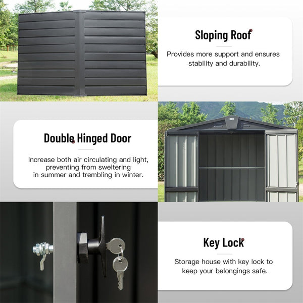 English Elm Outdoor Galvanized Steel Storage Shed with Lockable Double Doors for Backyard Use W1859S00029