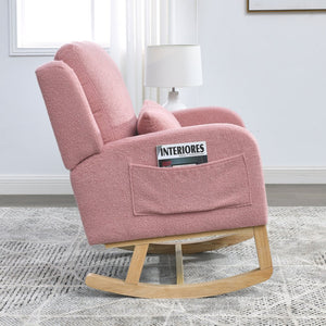 English Elm Welike 27.5" W Modern High Back Rocking Chair with Lumbar Pillow, Side Pockets, Cozy Design Pink Teddy W834105961