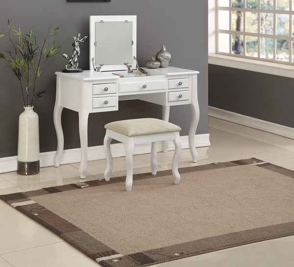 English Elm Classic Vanity Set with Flip-Top Mirror and Stool, 43" x 18" x 39" H, Spacious Drawers, Elegant Legs and Cushioned Seat for Bedroom Glamorous Makeup Station White 25 L x 16 W x 48 H B011113337