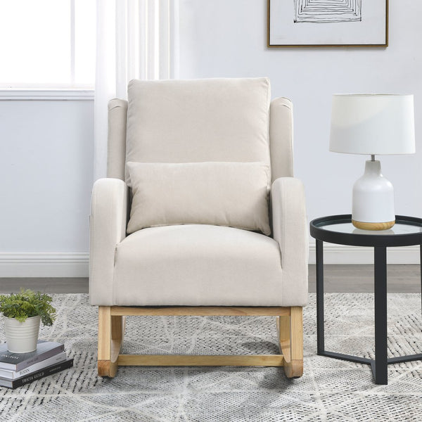 English Elm Welike 27.5" W Modern High Back Rocking Chair with Lumbar Pillow, Side Pockets, Cozy Design Beige W834105963