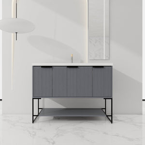 English Elm 48 Freestanding Bathroom Vanity with Resin Basin, Soft-Close Doors & Drawer, Metal Handle, Sleek Design Rock Grey W99951397