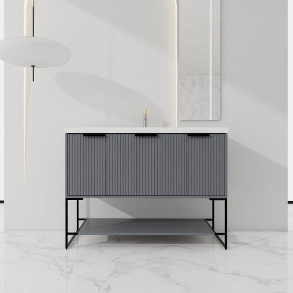 English Elm 48 Freestanding Bathroom Vanity with Resin Basin, Soft-Close Doors & Drawer, Metal Handle, Sleek Design Rock Grey W99951397