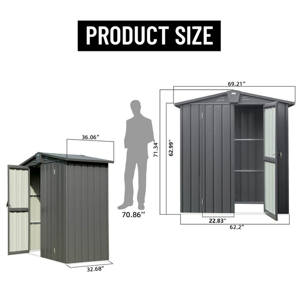 English Elm Outdoor Galvanized Steel Storage Shed with Lockable Double Doors for Backyard Use W1859S00029