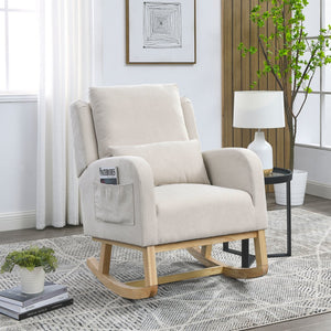 English Elm Welike 27.5" W Modern High Back Rocking Chair with Lumbar Pillow, Side Pockets, Cozy Design Beige W834105963