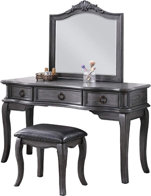 English Elm Contemporary Grey Vanity Desk Set with Padded Stool, Arched Mirror & Floral Crown, 3 Drawers, Chic Elegance B011113310