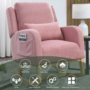 English Elm Welike 27.5" W Modern High Back Rocking Chair with Lumbar Pillow, Side Pockets, Cozy Design Pink Teddy W834105961