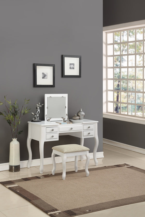 English Elm Classic Vanity Set with Flip-Top Mirror and Stool, 43" x 18" x 39" H, Spacious Drawers, Elegant Legs and Cushioned Seat for Bedroom Glamorous Makeup Station White 25 L x 16 W x 48 H B011113337