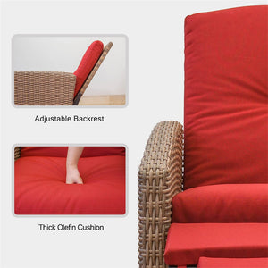 English Elm Indoor All-Weather Wicker Recliner with Red Olefin Cushion, Steel Frame, Easy Assembly, 350 lb Capacity W1859113288