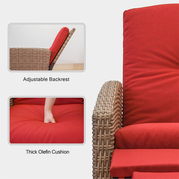 English Elm Indoor All-Weather Wicker Recliner with Red Olefin Cushion, Steel Frame, Easy Assembly, 350 lb Capacity W1859113288
