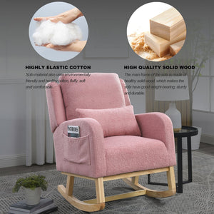 English Elm Welike 27.5" W Modern High Back Rocking Chair with Lumbar Pillow, Side Pockets, Cozy Design Pink Teddy W834105961