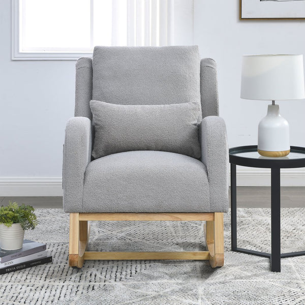 English Elm Welike 27.5" W Modern Accent High Back Rocking Chair with Lumbar Pillow, Side Pockets, Cozy Upholstery and 250 lb Capacity Grey W834P356491