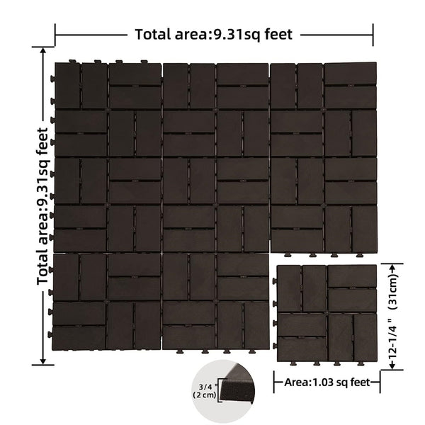 English Elm Patio Interlocking Composite Deck Tiles Checked Grid Drainage Design for Balcony Pool Brown W1859113478