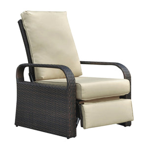 English Elm Outdoor Recliner - Adjustable Wicker Lounge Chair with 5.12" Thick Cushion, Rust‑Resistant Aluminum Frame, Khaki W1889109402